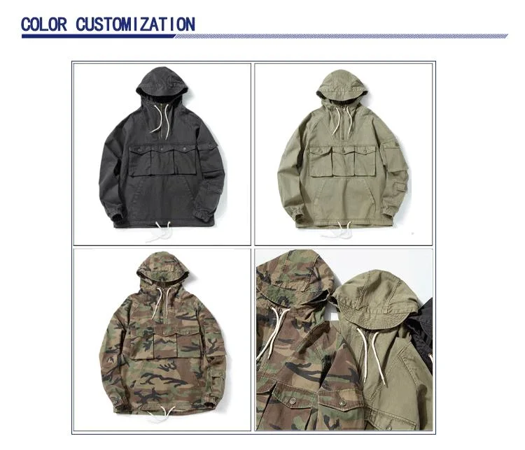 Trendy Casual Workwear Tricolor Multi-Pocket Hooded Men Jacket Trench Coat