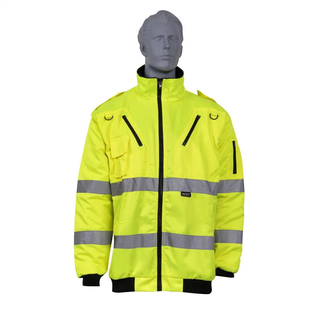 Safety Reflective Removable Sleeves Hoodie Fleece Lined Padded Polyester Waterproof Repellence and Breathable Workwear Tc Hi Vis Jacket Chaqueta Reflec