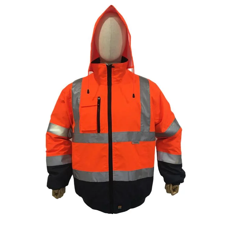 Safety Reflective Removable Sleeves Hoodie Fleece Lined Padded Polyester Waterproof Repellence and Breathable Workwear Tc Hi Vis Jacket Chaqueta Reflec