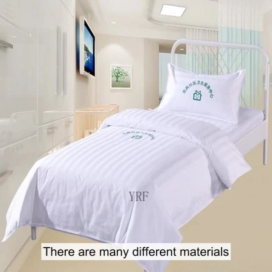 Wholesale Bed Linen Cheap 3PCS Bed Sheet 100% Cotton Flat Sheet White 3cm Stripe Single Fitted Sheet with Logo Hospital Bedding Set