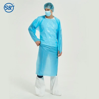 SJ Disposable CPE Isolation Gowns Medical Suppliers Hospitals Overhead Open Back Doctor Hospital Clothes OEM Wholesale
