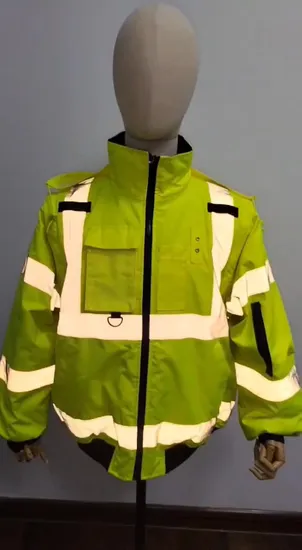 Safety Reflective Removable Sleeves Hoodie Fleece Lined Padded Polyester Waterproof Repellence and Breathable Workwear Tc Hi Vis Jacket Chaqueta Reflec