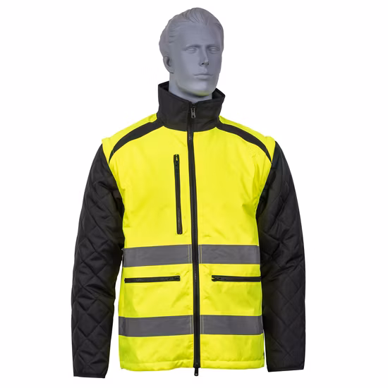 Safety Reflective Removable Sleeves Hoodie Fleece Lined Padded Polyester Waterproof Repellence and Breathable Workwear Tc Hi Vis Jacket Chaqueta Reflec