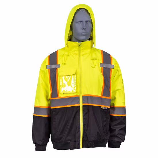 Safety Reflective Removable Sleeves Hoodie Fleece Lined Padded Polyester Waterproof Repellence and Breathable Workwear Tc Hi Vis Jacket Chaqueta Reflec